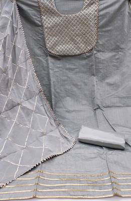Grey embroidered chanderi churidar dress-materials 2