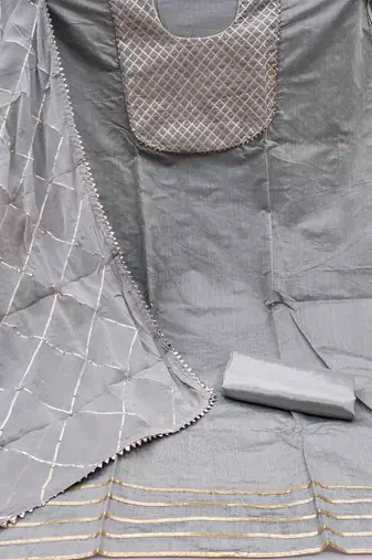 Grey embroidered chanderi churidar dress-materials