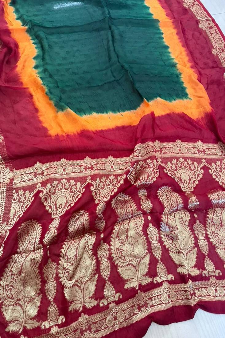 Maroon Color Cotton Silk Kanjivaram Bandhani Saree