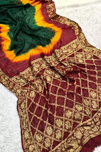 Maroon Color Cotton Silk Kanjivaram Bandhani Saree
