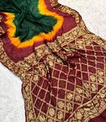 Maroon Color Cotton Silk Kanjivaram Bandhani Saree