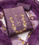 Purple embroidered viscose semi stitched churidar dress-materials