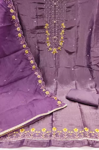 Purple embroidered viscose churidar dress-materials