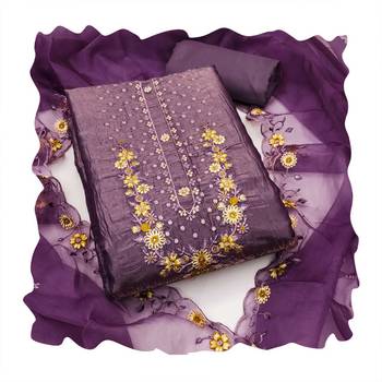 Purple embroidered viscose churidar dress-materials 4