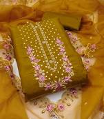 Light-green embroidered viscose semi stitched churidar dress-materials