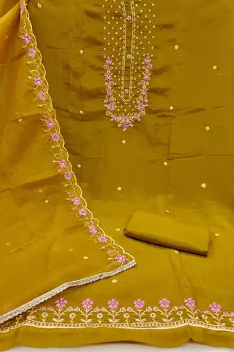 Light-green embroidered viscose churidar dress-materials
