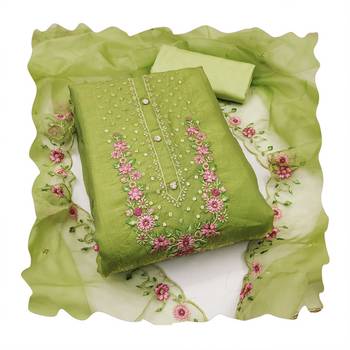 Light-olive embroidered viscose churidar dress-materials 4