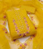 Yellow embroidered viscose semi stitched churidar dress-materials