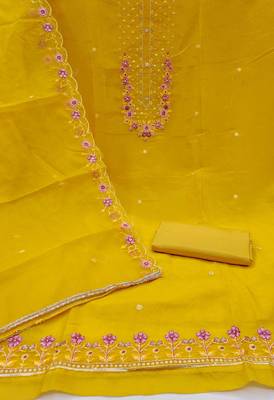 Yellow embroidered viscose churidar dress-materials 2