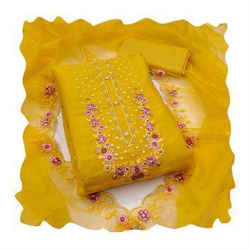 Yellow embroidered viscose churidar dress-materials 4
