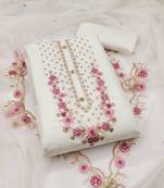 White embroidered viscose semi stitched churidar dress-materials