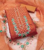 Peach embroidered viscose semi stitched churidar dress-materials