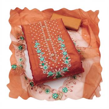 Peach embroidered viscose churidar dress-materials 4