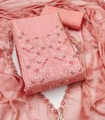 Peach sequins cotton silk semi stitched churidar dress-materials