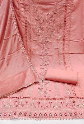 Peach sequins cotton silk churidar dress-materials 2