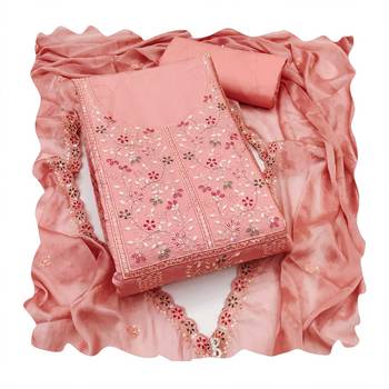 Peach sequins cotton silk churidar dress-materials 4