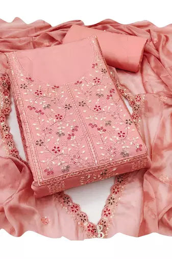 Peach sequins cotton silk churidar dress-materials