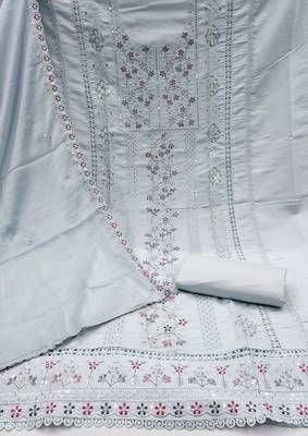 Grey sequins cotton silk churidar dress-materials 2