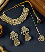 Antique gold plated kundan patwa necklace maang tikka set