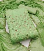Light-green sequins cotton silk semi stitched churidar dress-materials