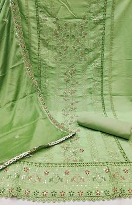 Light-green sequins cotton silk churidar dress-materials 2