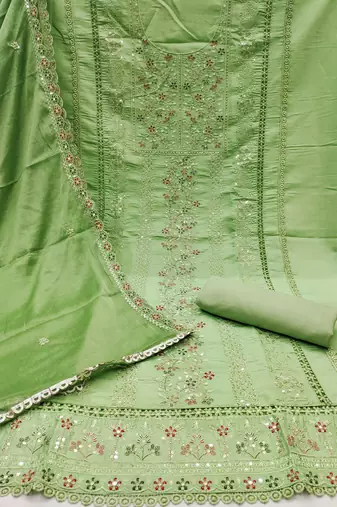 Light-green sequins cotton silk churidar dress-materials