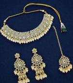 Antique gold plated kundan bridal necklace maang tikka set