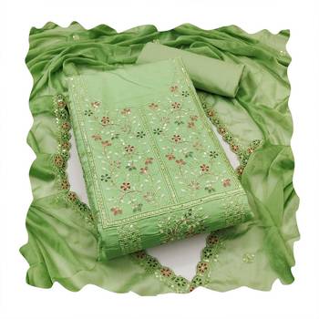 Light-green sequins cotton silk churidar dress-materials 4
