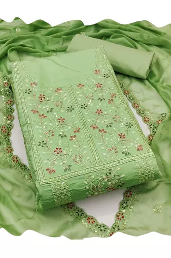 Light-green sequins cotton silk churidar dress-materials