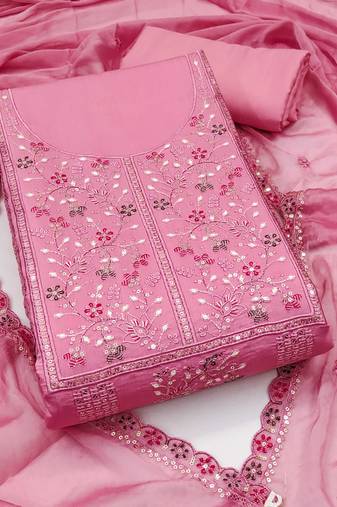 Pink sequins cotton silk semi stitched churidar dress-materials