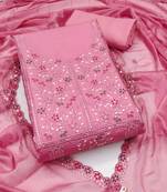 Pink sequins cotton silk semi stitched churidar dress-materials