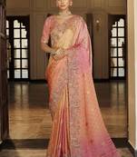 Silk blend saree in peach & rose pink with intricate meenakari zari detailing