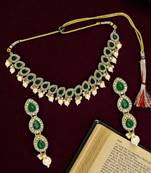 Gold plated teardrop green necklace set