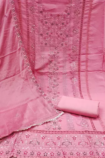 Pink sequins cotton silk churidar dress-materials