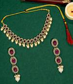 Gold plated oval shape red necklace set