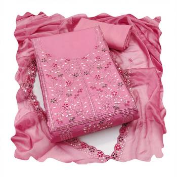 Pink sequins cotton silk churidar dress-materials 4