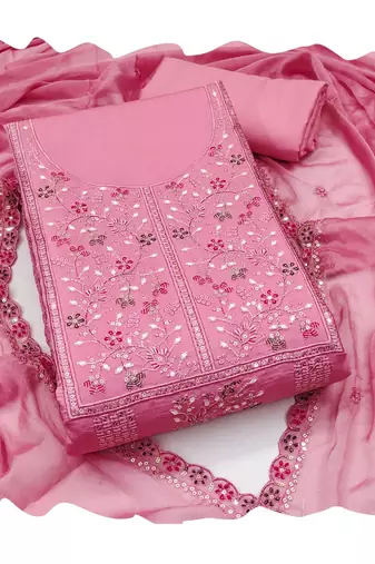 Pink sequins cotton silk churidar dress-materials