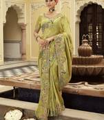 Silk blend silk saree in light green with rich meenakari zari weaving