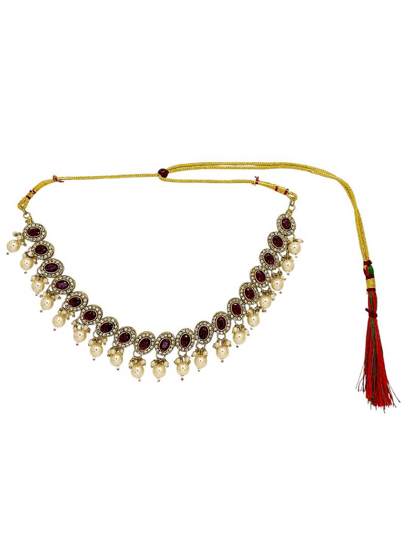 Gold plated oval shape red necklace set