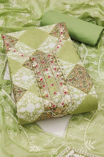 Multicolor hand embroidery cotton semi stitched churidar dress-materials