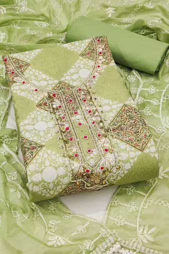 Multicolor hand embroidery cotton semi stitched churidar dress-materials