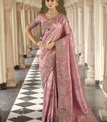 Silk blend silk saree in light pink with rich meenakari zari weaving