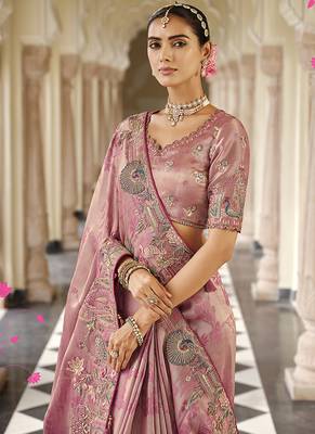Light Pink silk blend Saree with meenakari zari weaving Work 2
