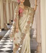 Silk blend silk saree in off white with rich meenakari zari weaving
