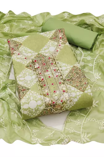 Multicolor hand embroidery cotton churidar dress-materials