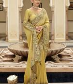 Silk blend silk saree in light yellow with rich meenakari zari weaving