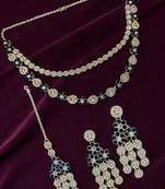 Silver plated floral design layered blue necklace maang tikka set