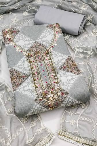 Multicolor hand embroidery cotton semi stitched churidar dress-materials