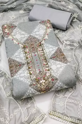 Multicolor hand embroidery cotton semi stitched churidar dress-materials