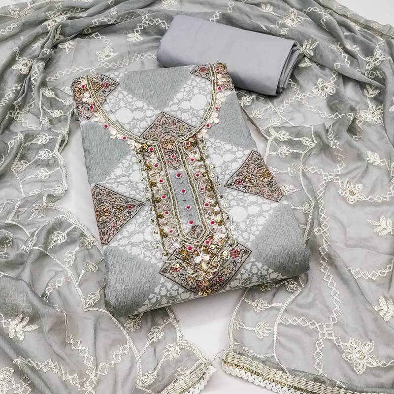 Multicolor hand embroidery cotton semi stitched churidar dress-materials